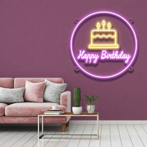 Happy Birthday with Cake Neon Sign