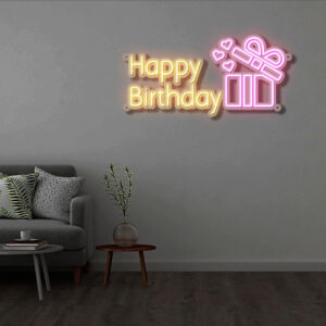 Happy Birthday with Gift Box Neon Sign