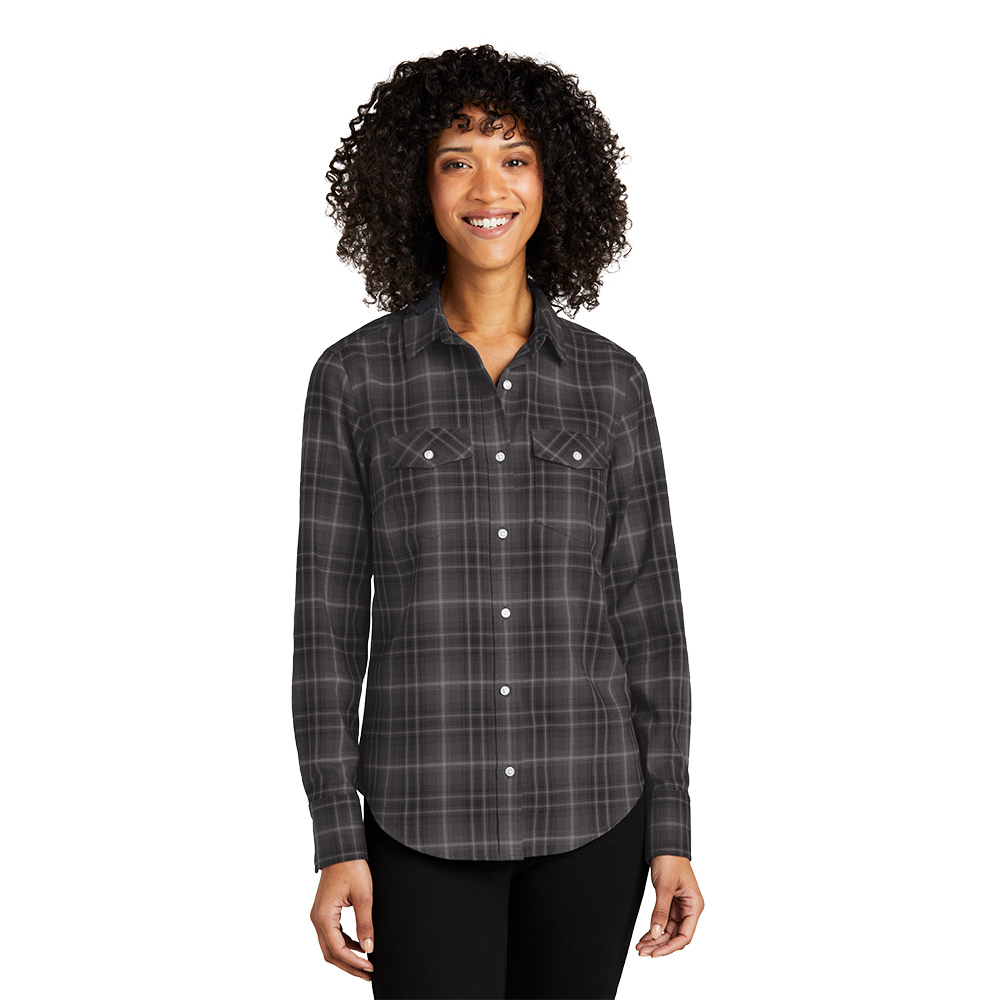 Custom Port Authority LW672 Ladies Long Sleeve Ombre Plaid Shirt - Image 4