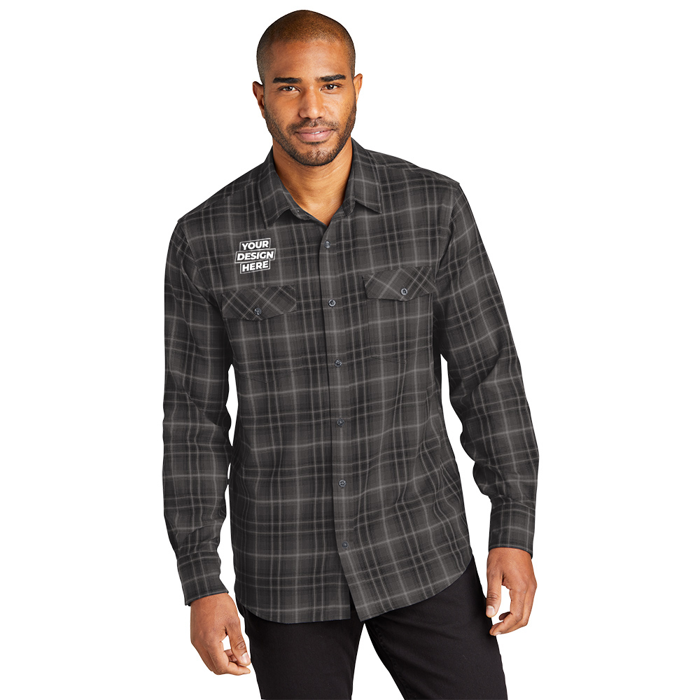 Custom Port Authority W672 Long Sleeve Ombre Plaid Shirt